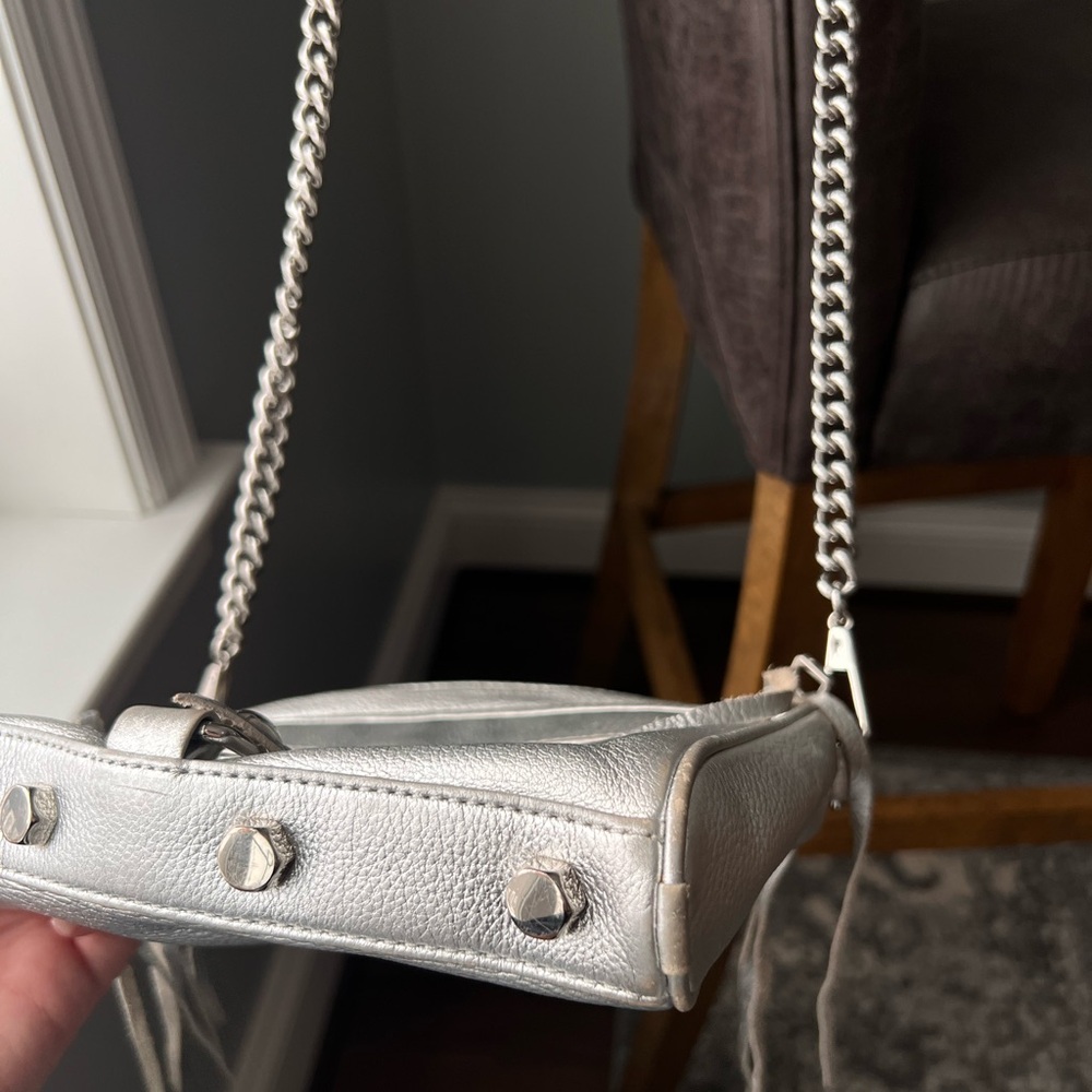 Rebecca Minkoff Mini MAC Metallic Silver Leather Crossbody Bag - Picture 9 of 9